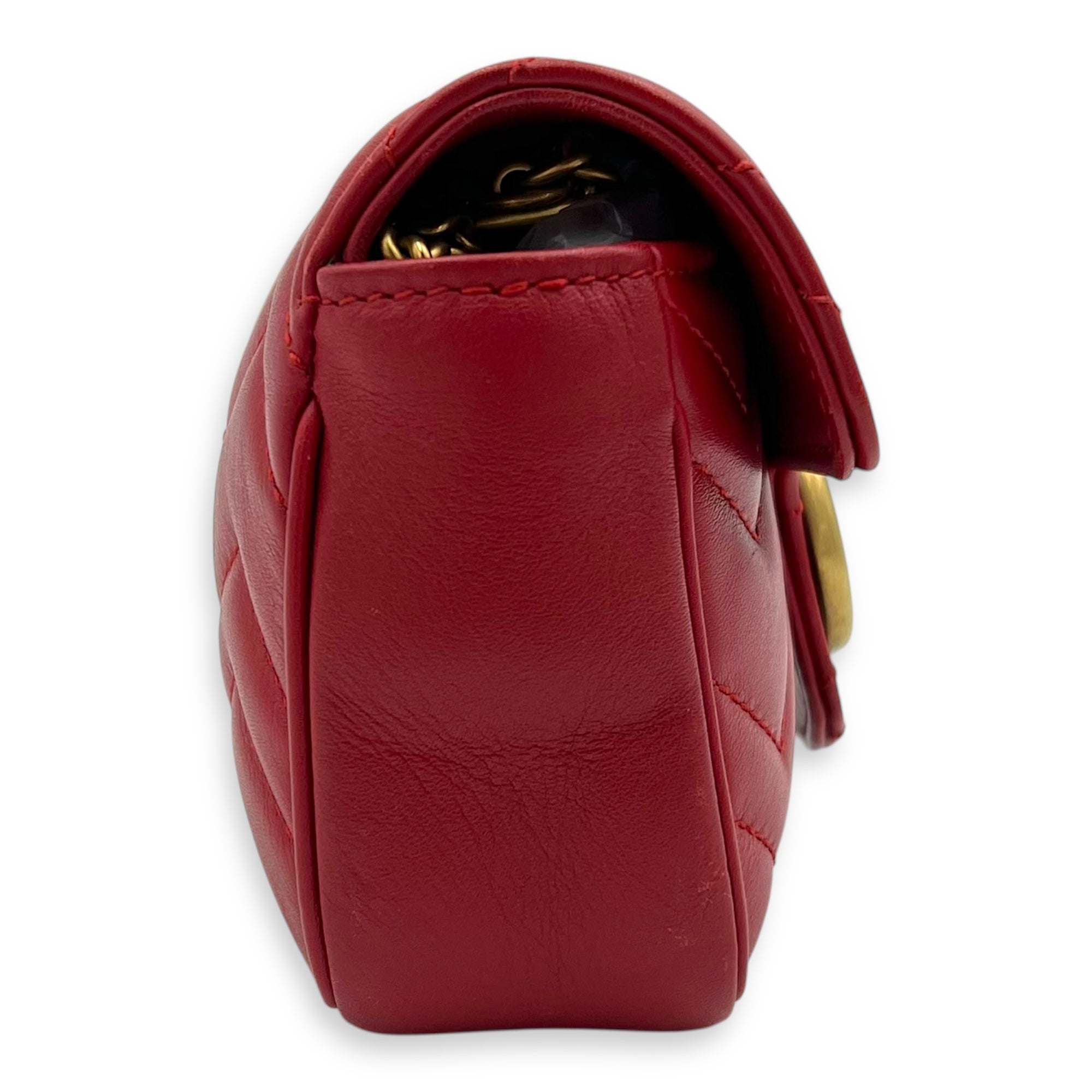 GG Marmont Super Mini Red Shoulder Bag in Calfskin, Gold hardware - Image 4