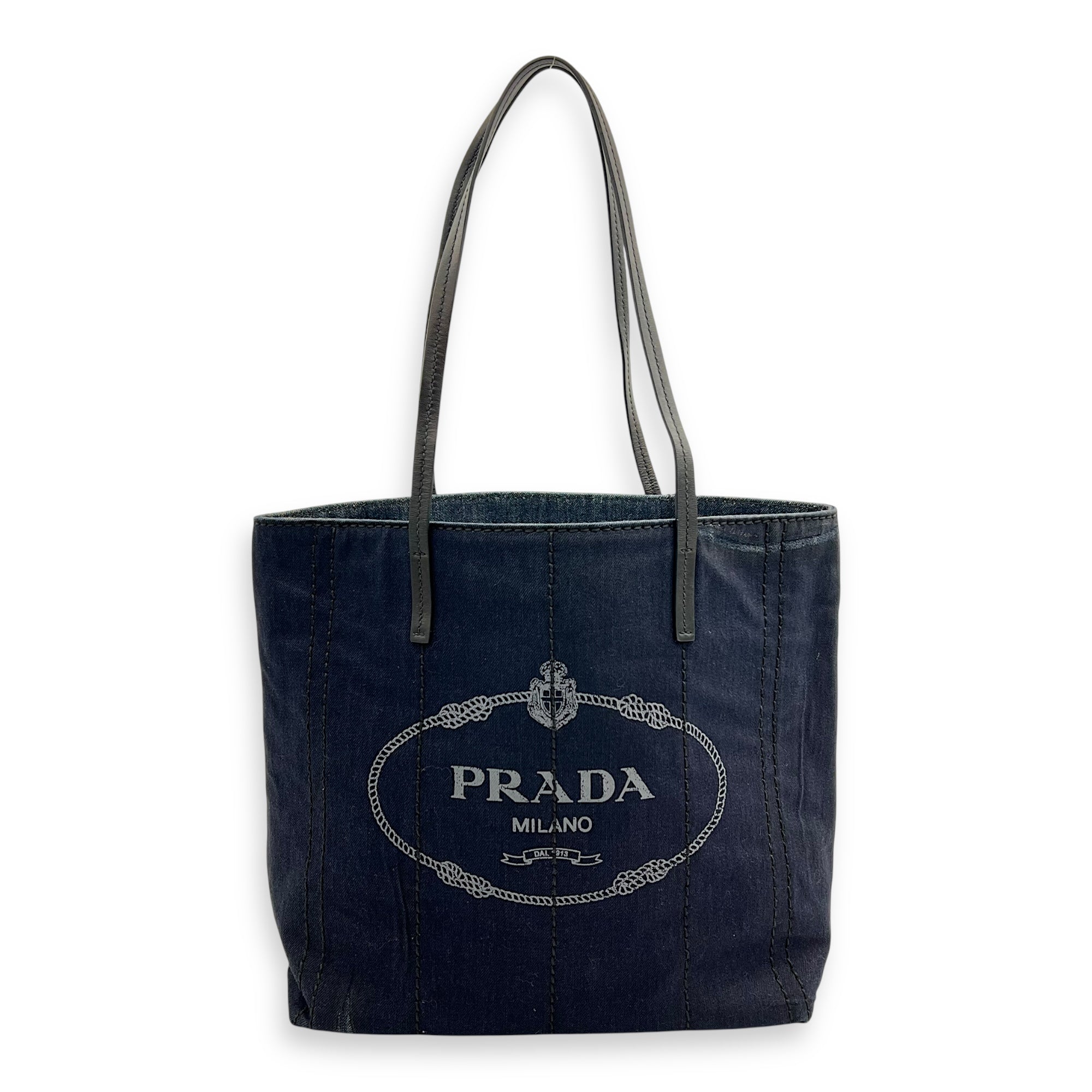 Denim Tote Bag Blue in Denim, Silver hardware