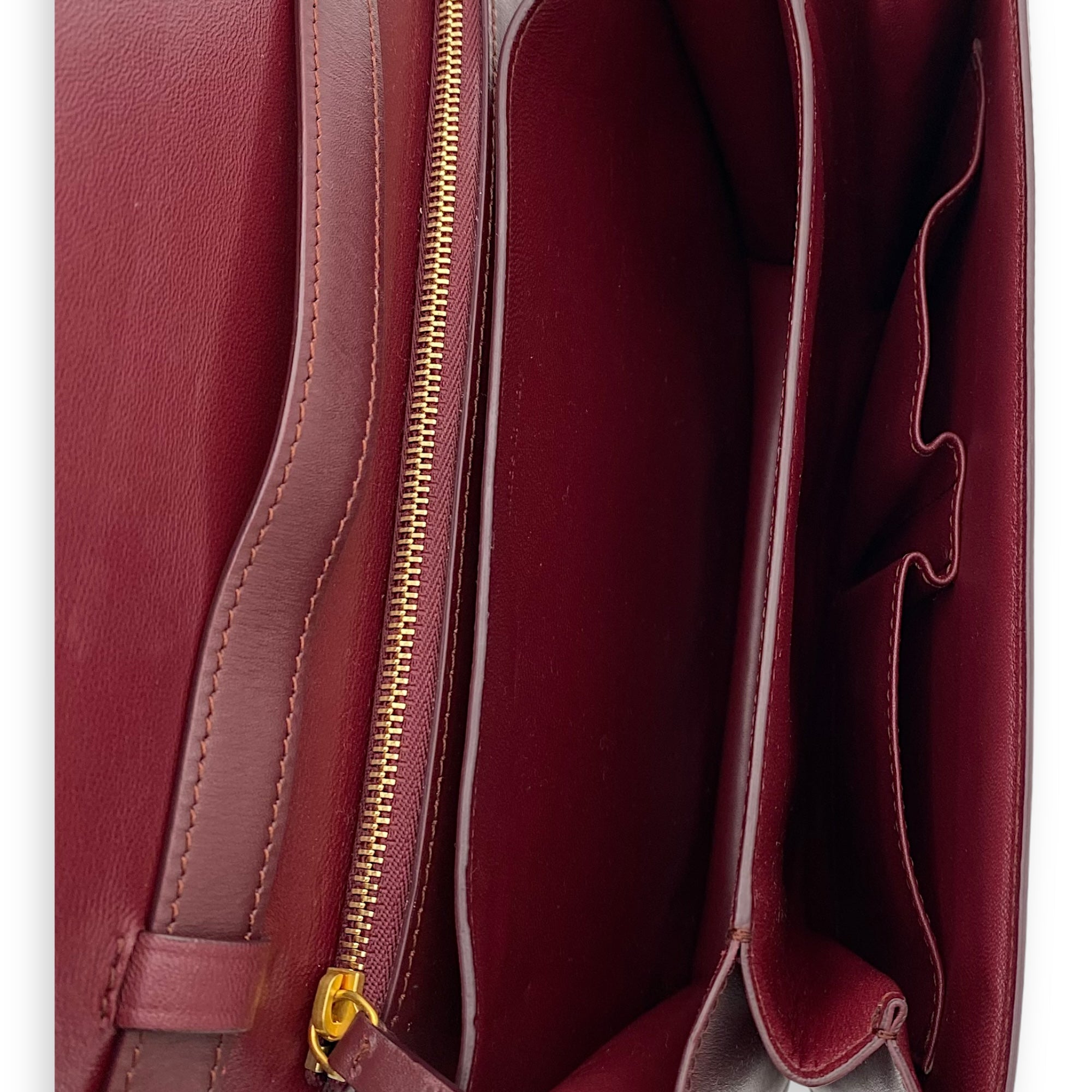 Box Medium Red Shoulder Bag in Calfskin, Brushed Gold hardware - Image 7