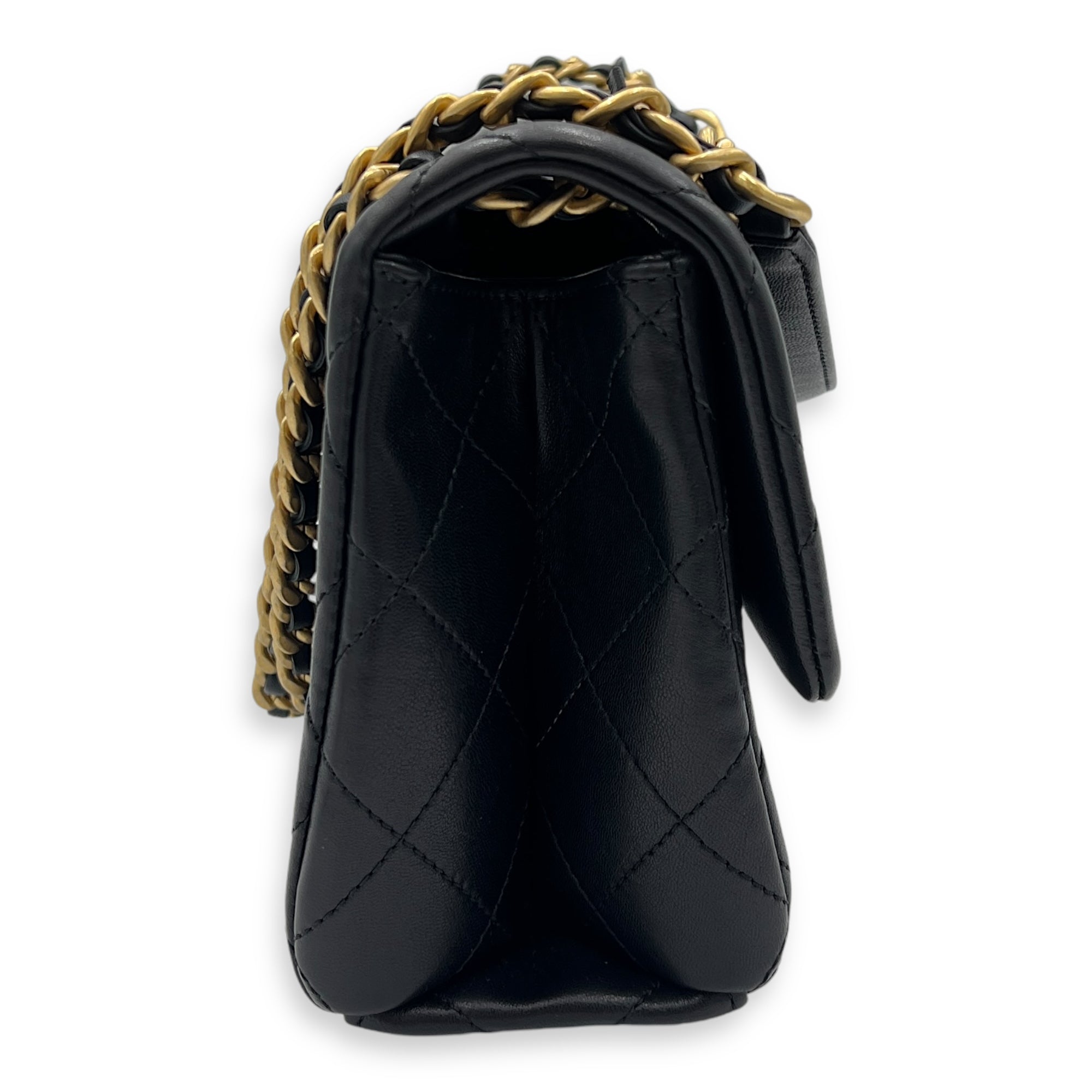23P Seasonal Quilted Flap Shoulder Bag Black in Calfskin, Gold hardware - Image 4