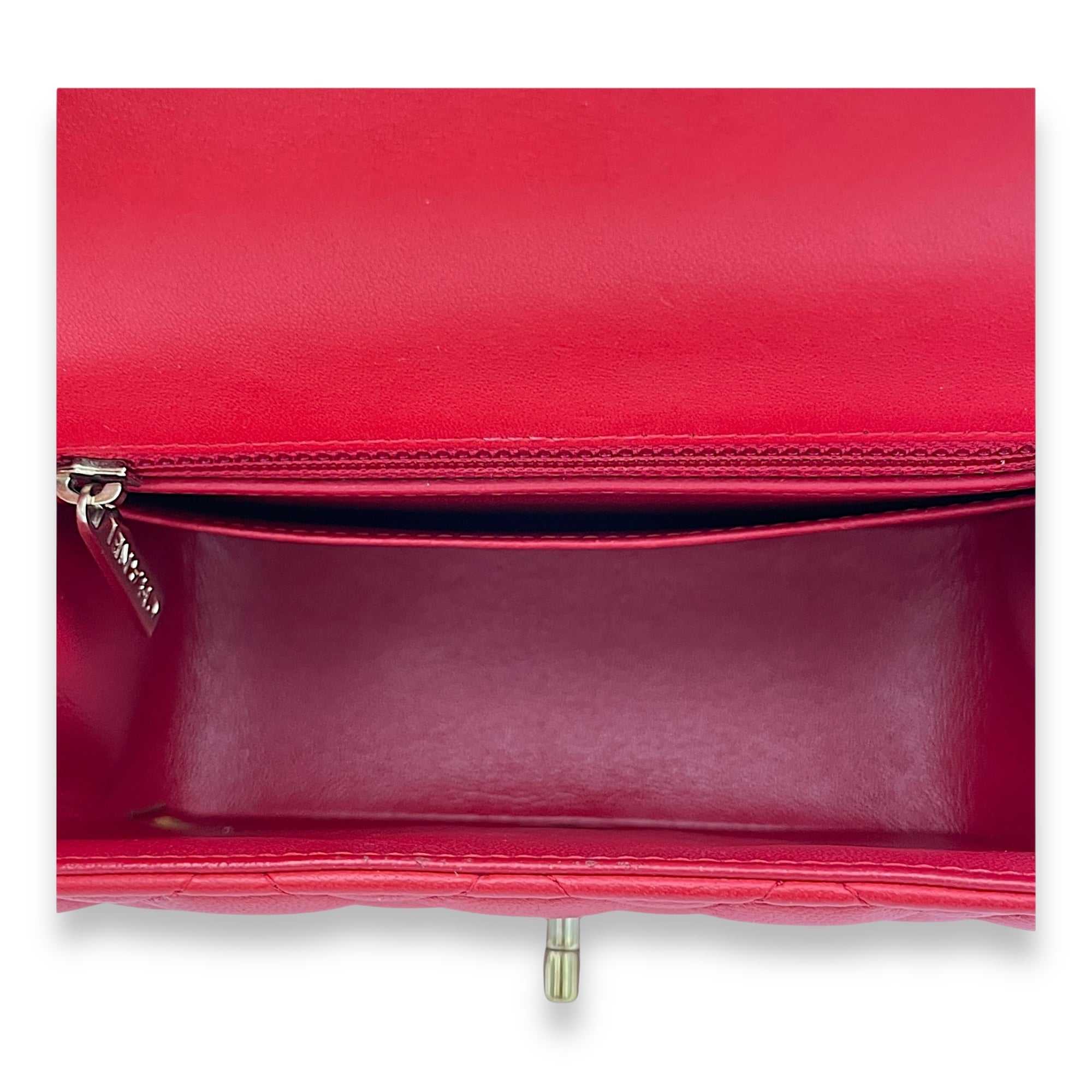 Classic Mini Red Crossbody Bag in Lambskin, Gold hardware - Image 12