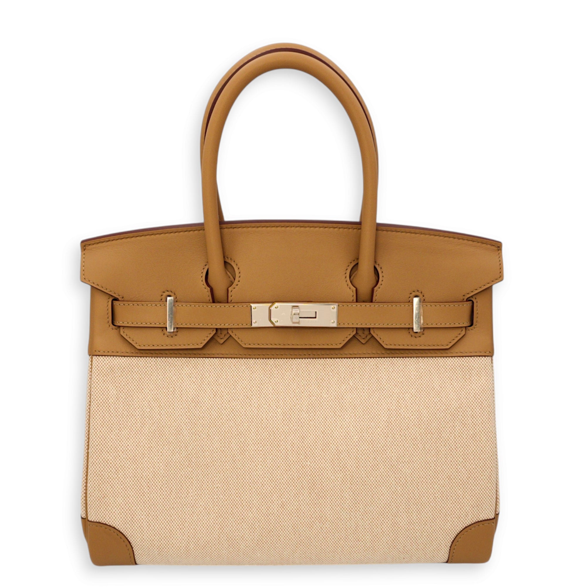 Birkin 30 Ecru-Beige/Biscuit in Toile/Swift, Palladium hardware