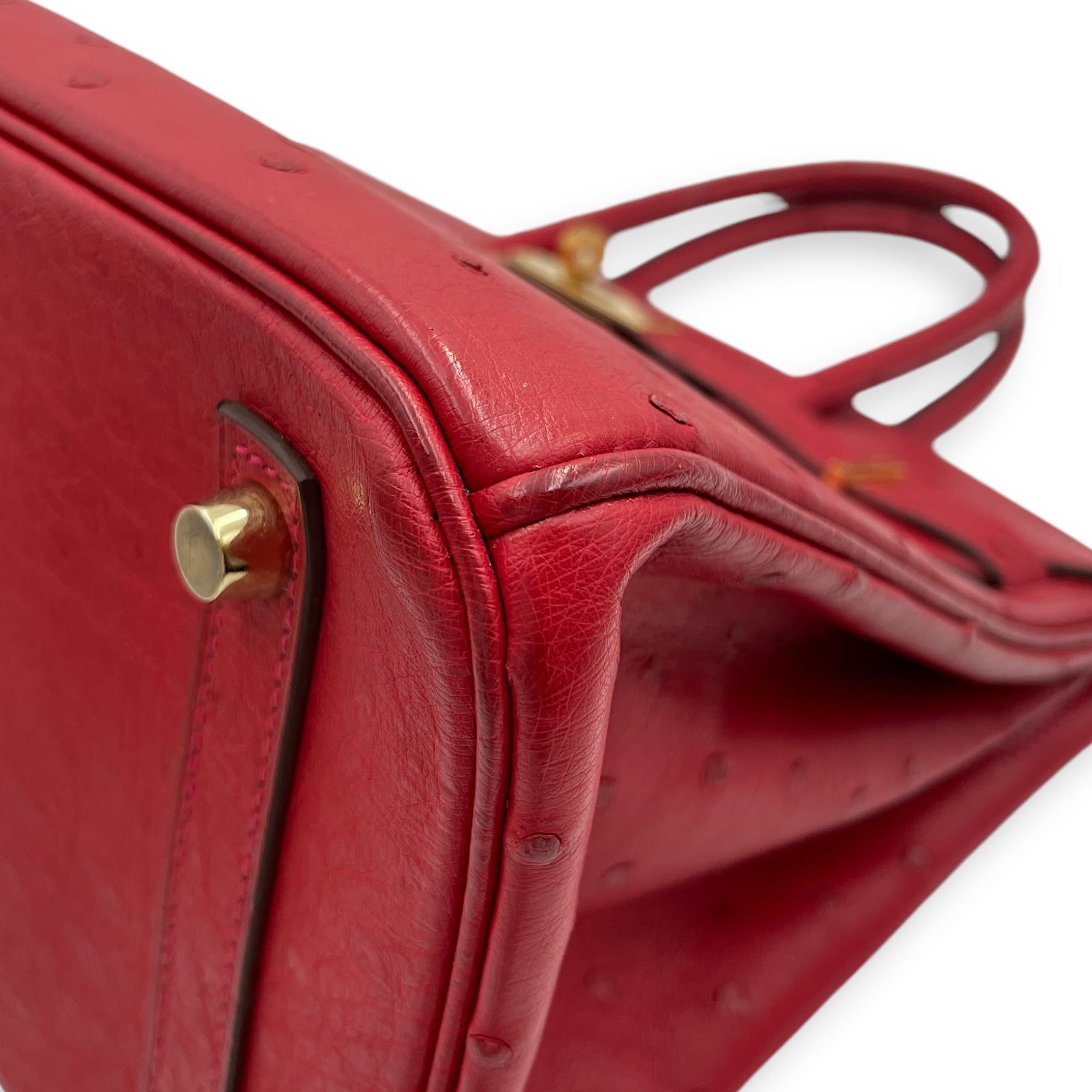 Birkin 30 Rouge Vif in Ostrich, Gold hardware - Image 10