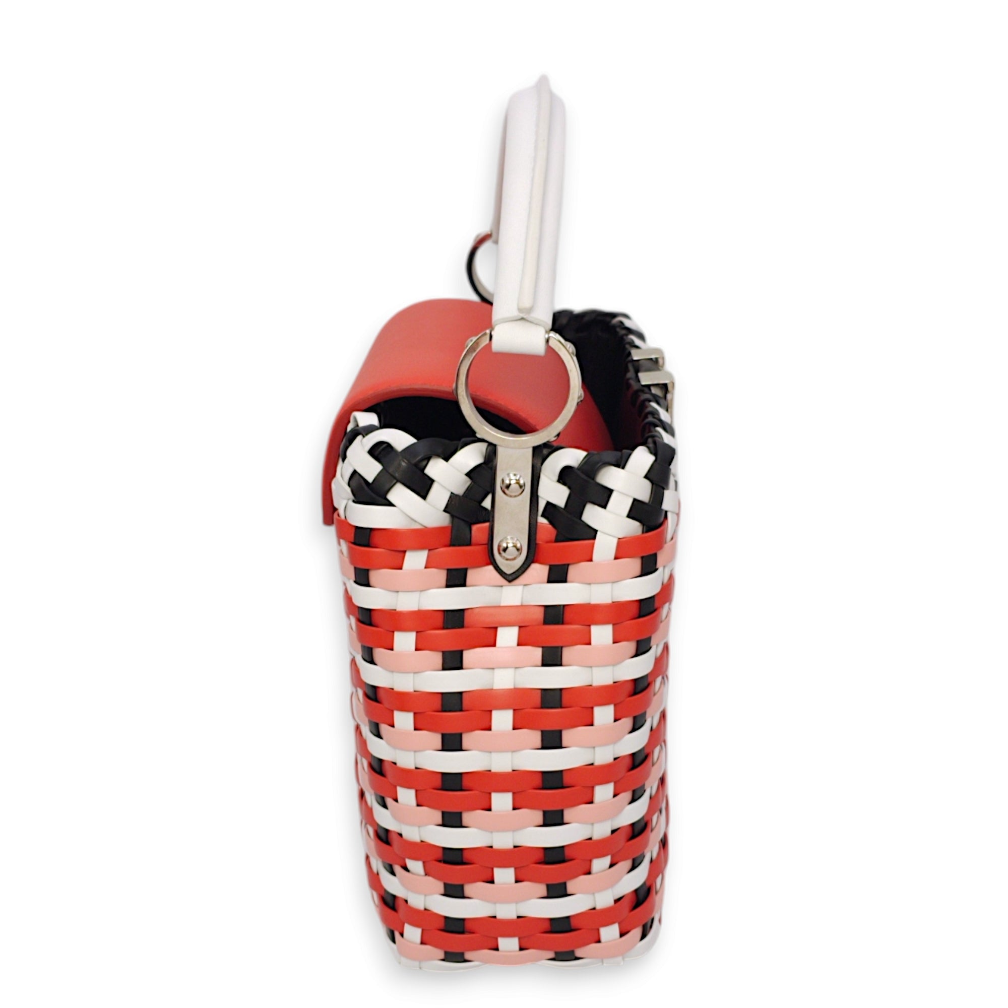 Capucines BB Red/White/Pink/Black Top Handle Bag in Braided Calf, Palladium hardware - Image 7
