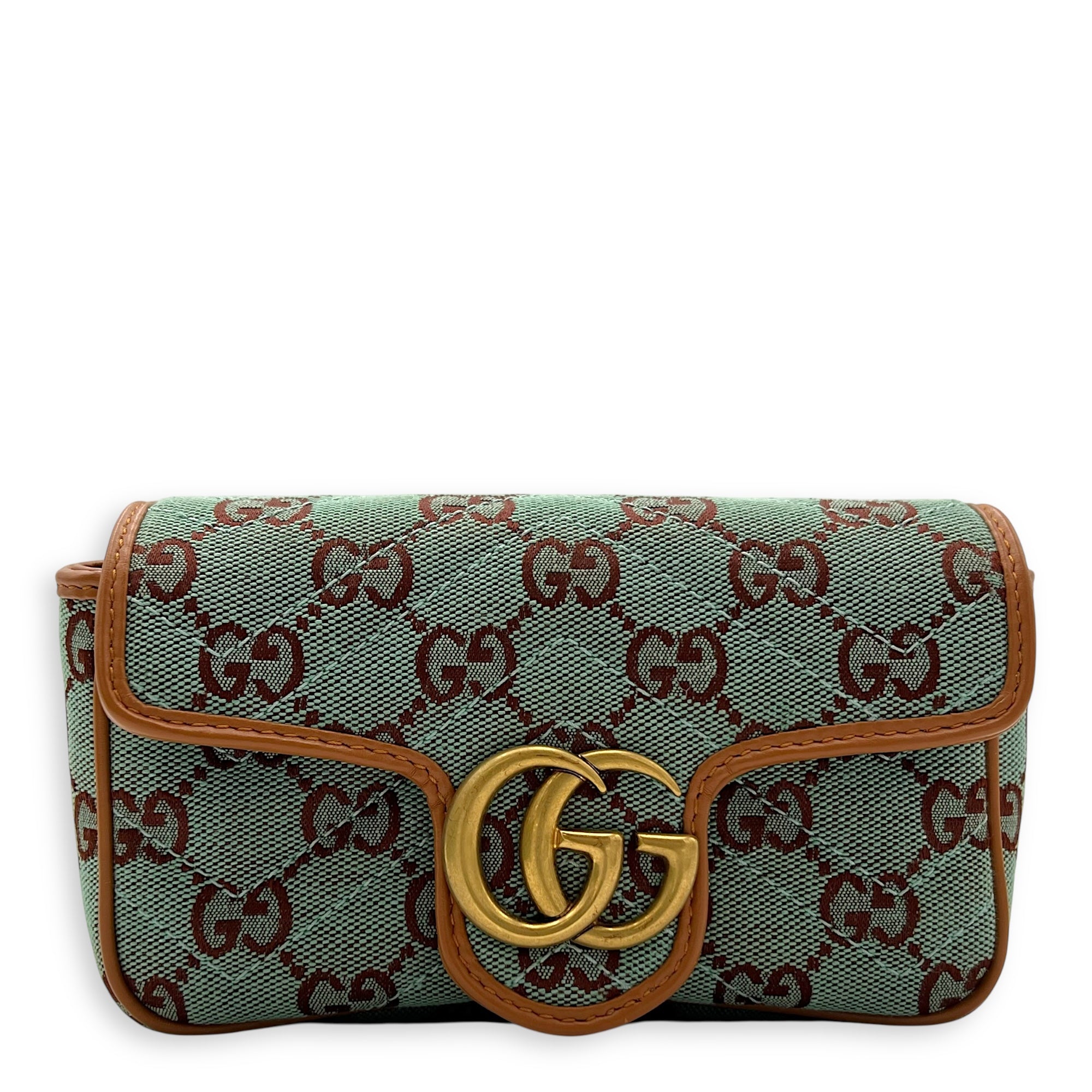 GG Marmont Crossbody Bag Super Mini Blue in Denim, Gold hardware