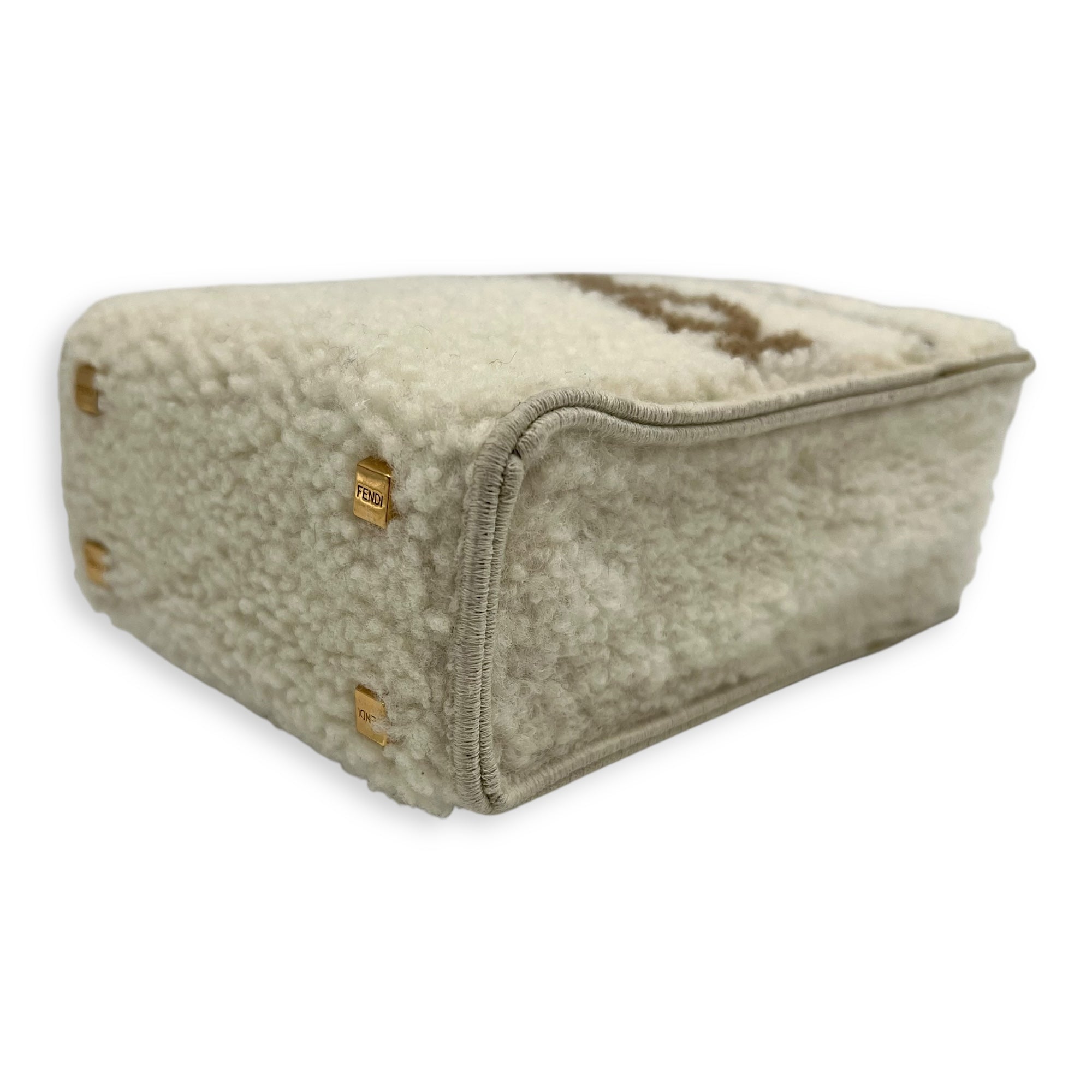 Sunshine Shoulder Bag White in Faux Fur, Gold hardware - Image 9