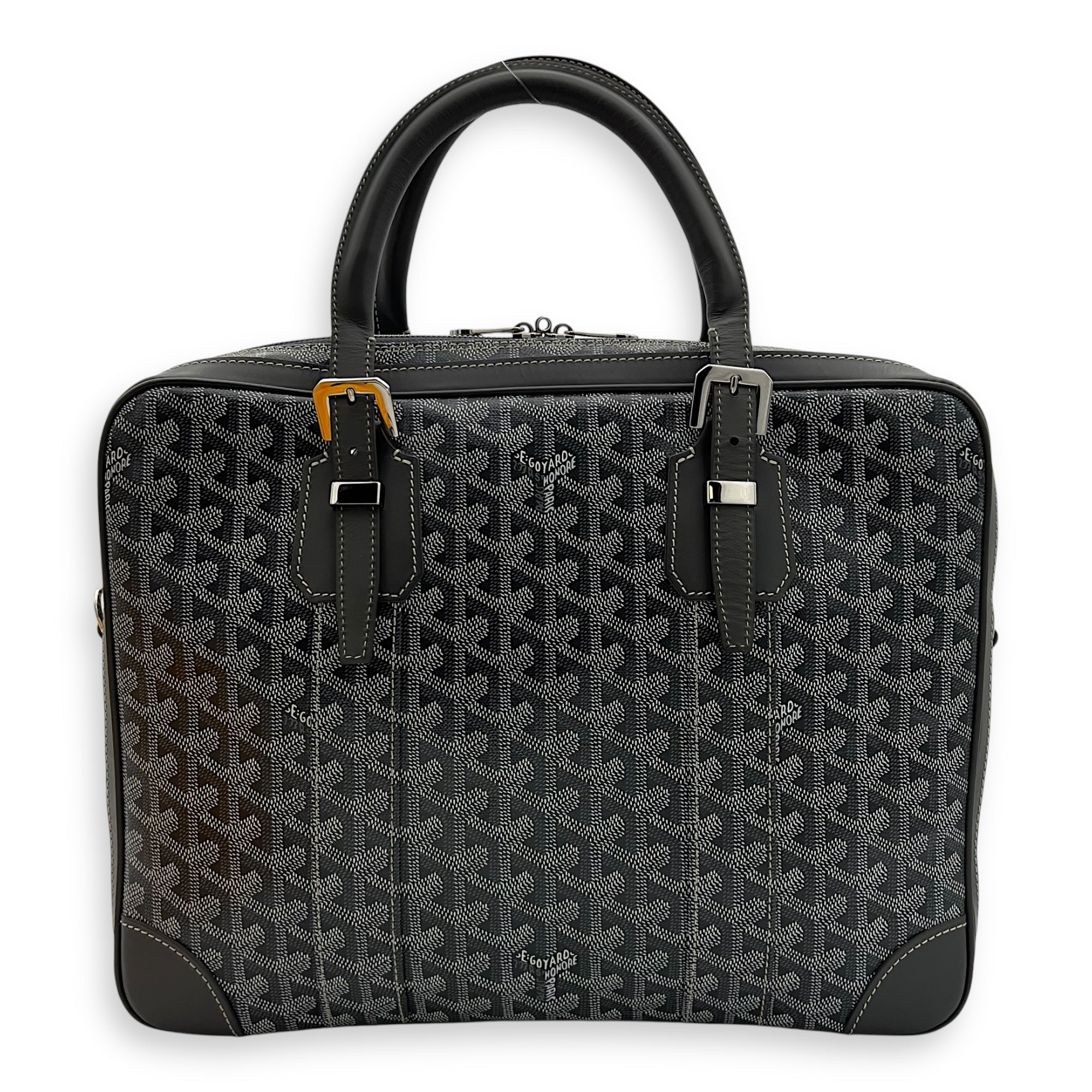 Ambassade Briefcase Grey in Coated Canvas, Silver hardware - Image 3