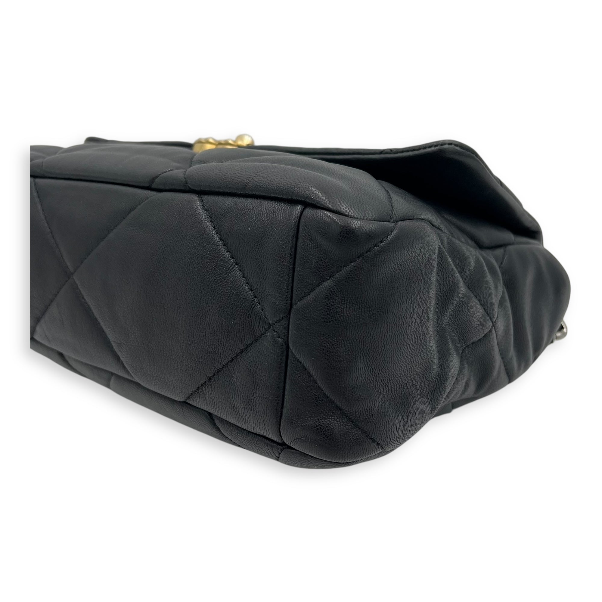 C19 Large Black Shoulder Bag in Goat Leather, Mixed hardware - Image 12