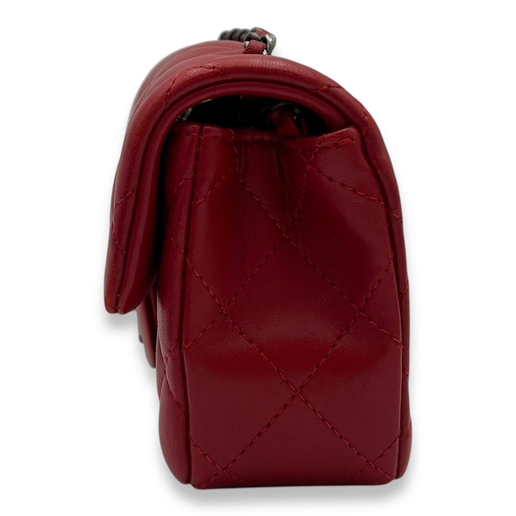 Classic Mini Rectangle Red Crossbody Bag in Lambskin, Ruthenium hardware - Image 5