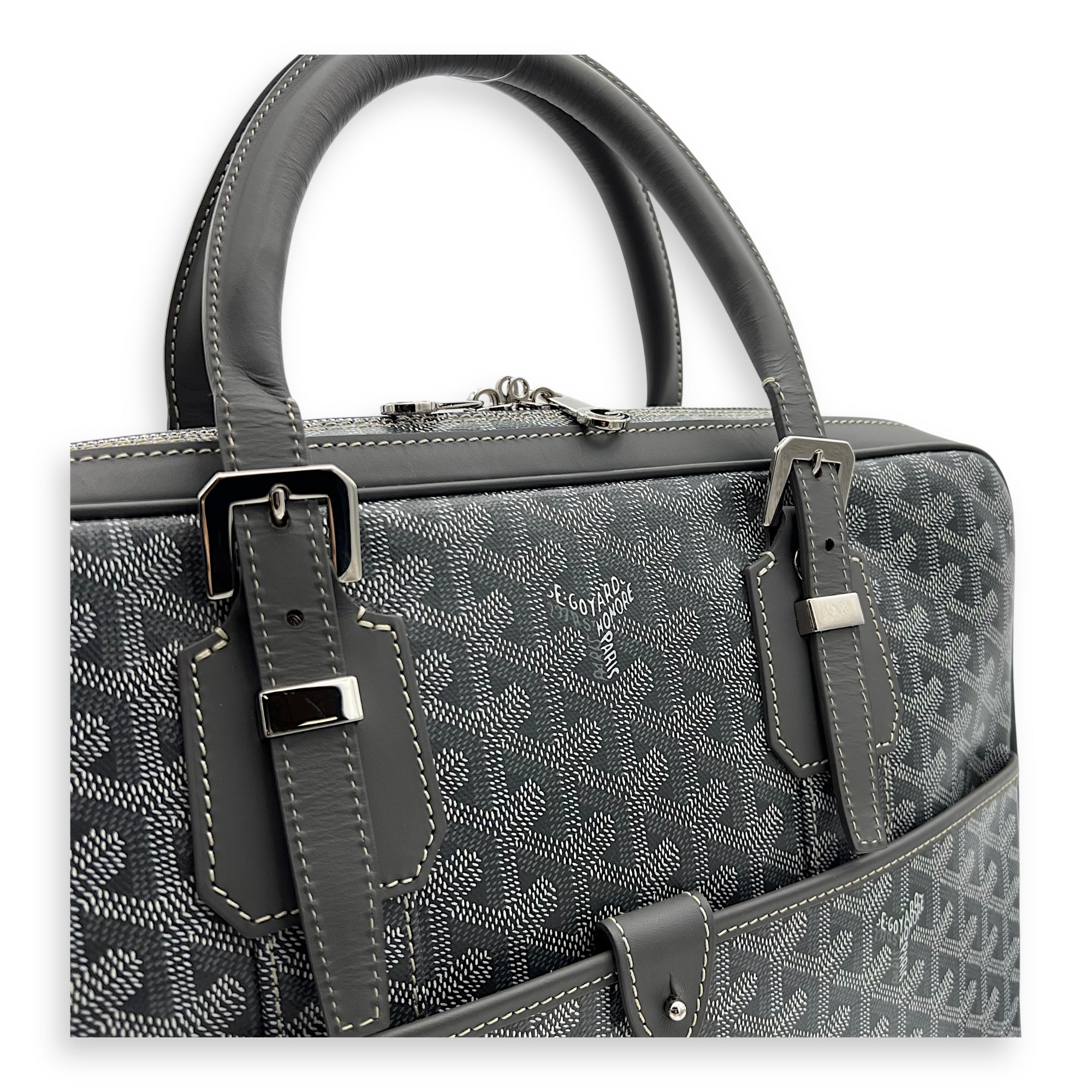 Ambassade Briefcase Grey in Coated Canvas, Silver hardware - Image 7