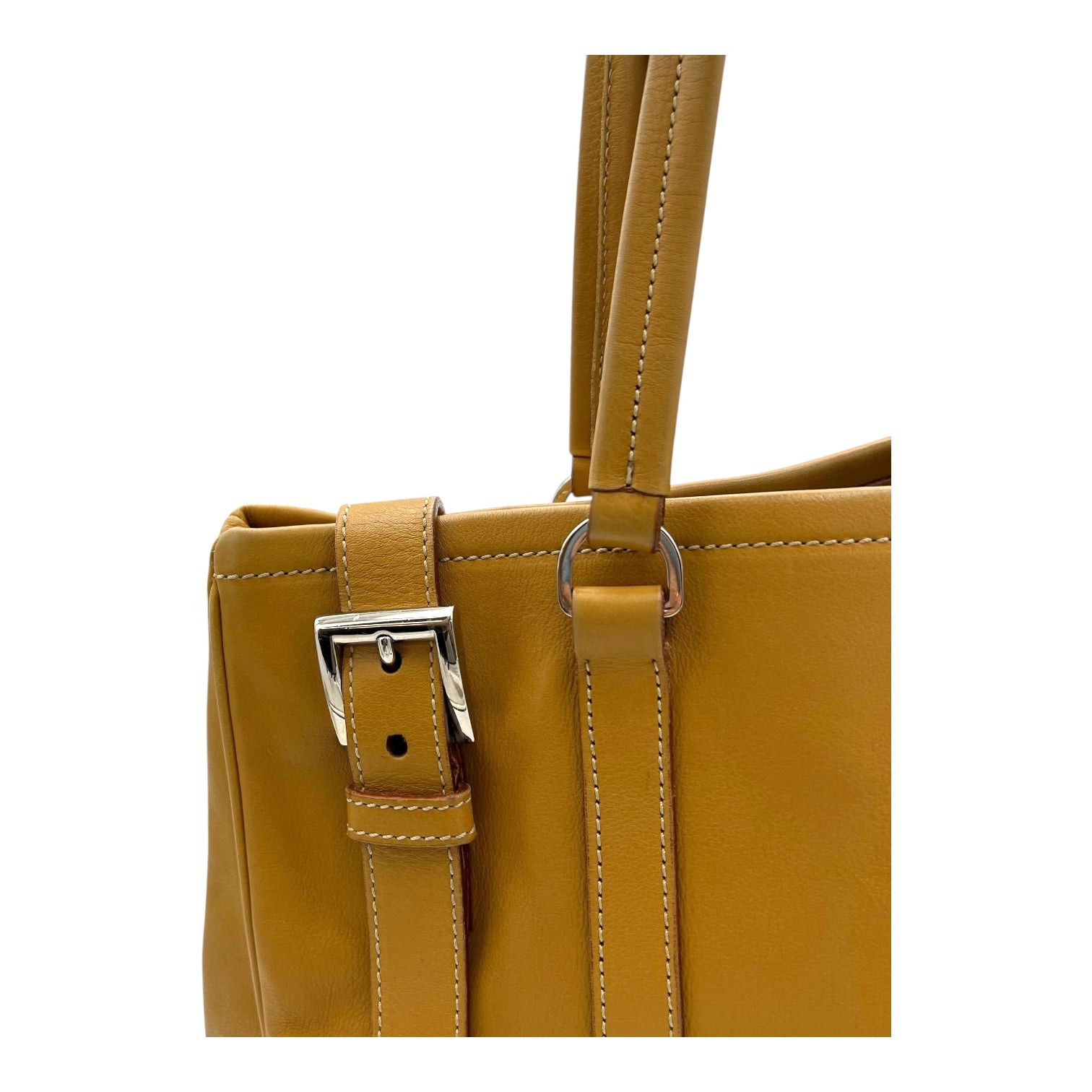 Buckle Yellow Shoulder Bag in Calfskin, Silver hardware - Image 8