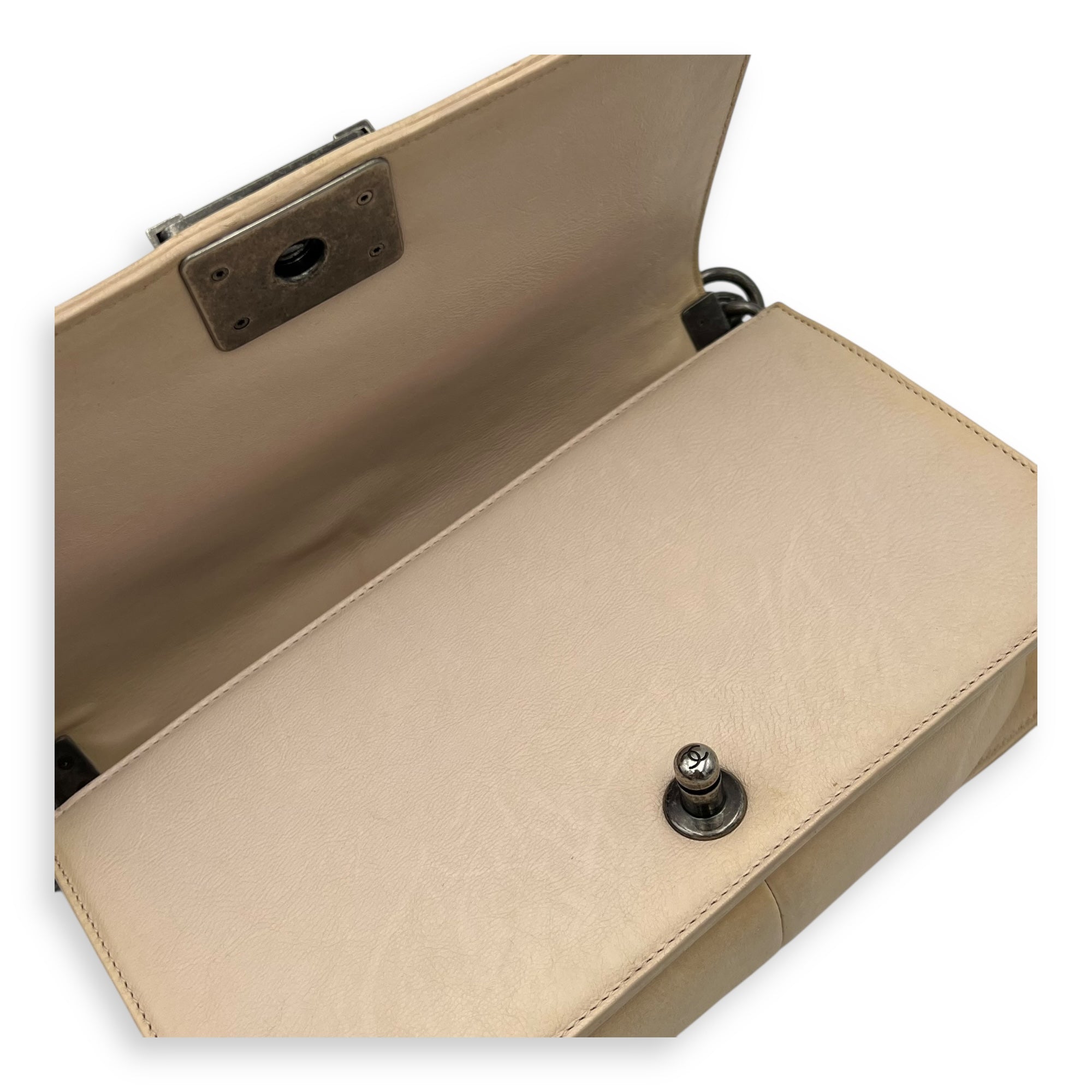 Boy Crossbody Bag Medium Beige in Calfskin, Silver hardware - Image 8