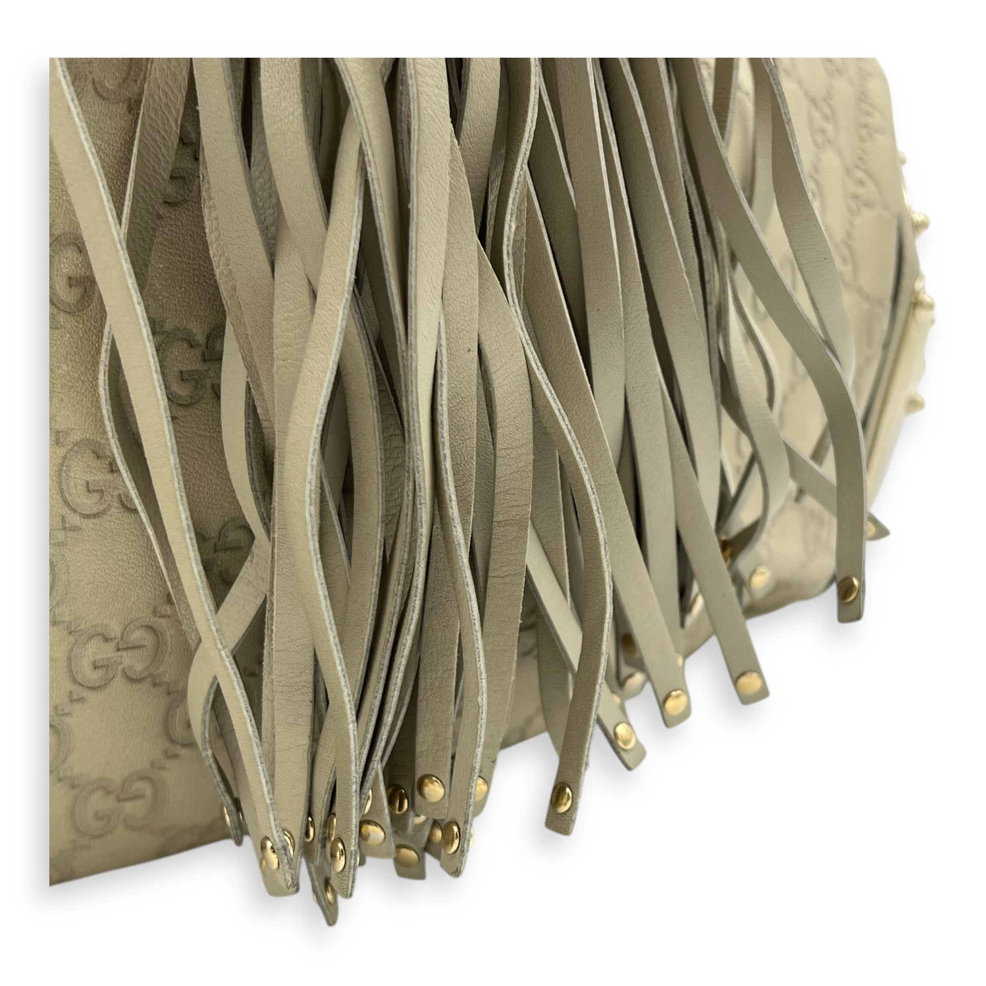 Babouska Indy White Top Handle Bag in Guccissima Leather, Gold hardware - Image 9