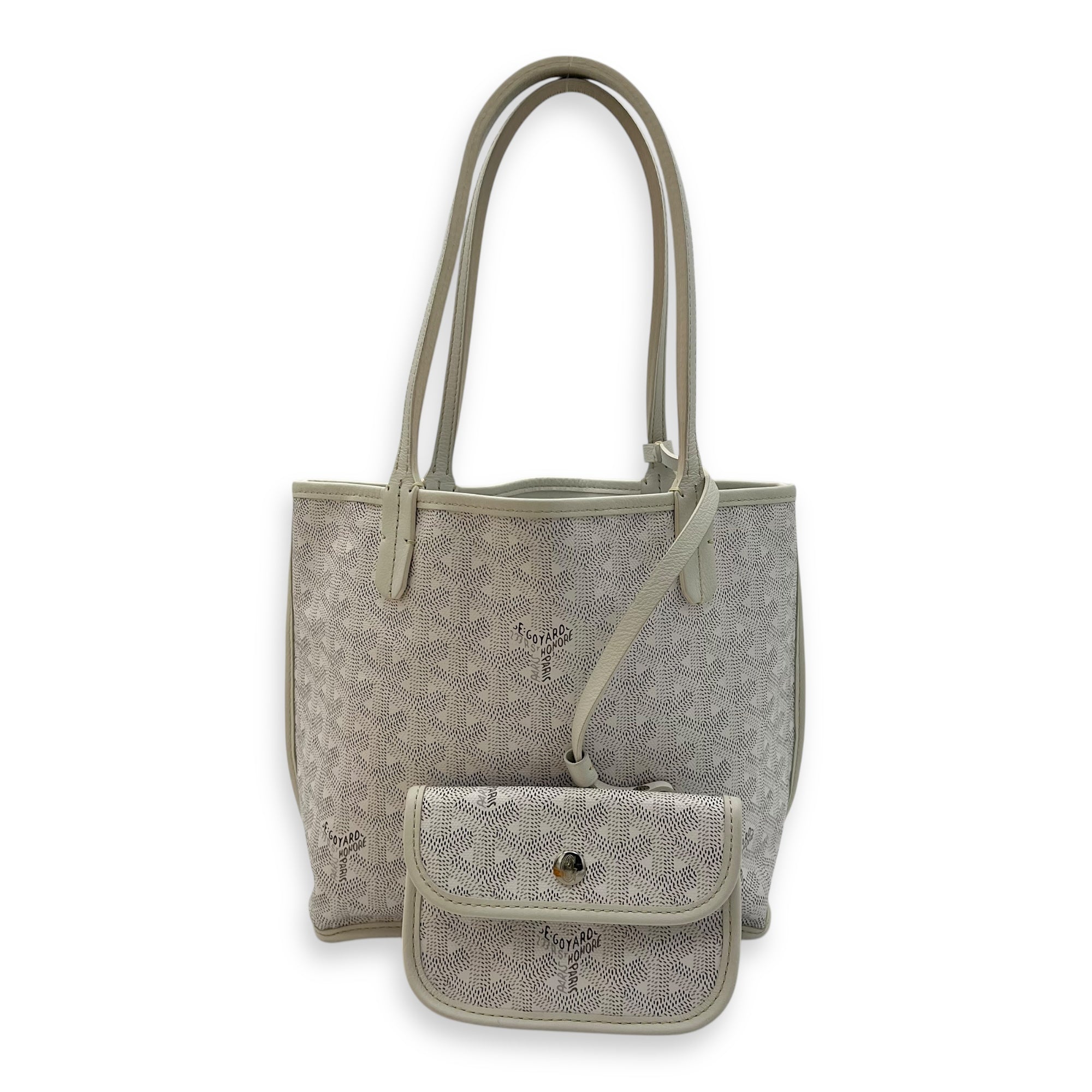 Anjou Tote Bag Mini White in Coated Canvas, Silver hardware - Image 11