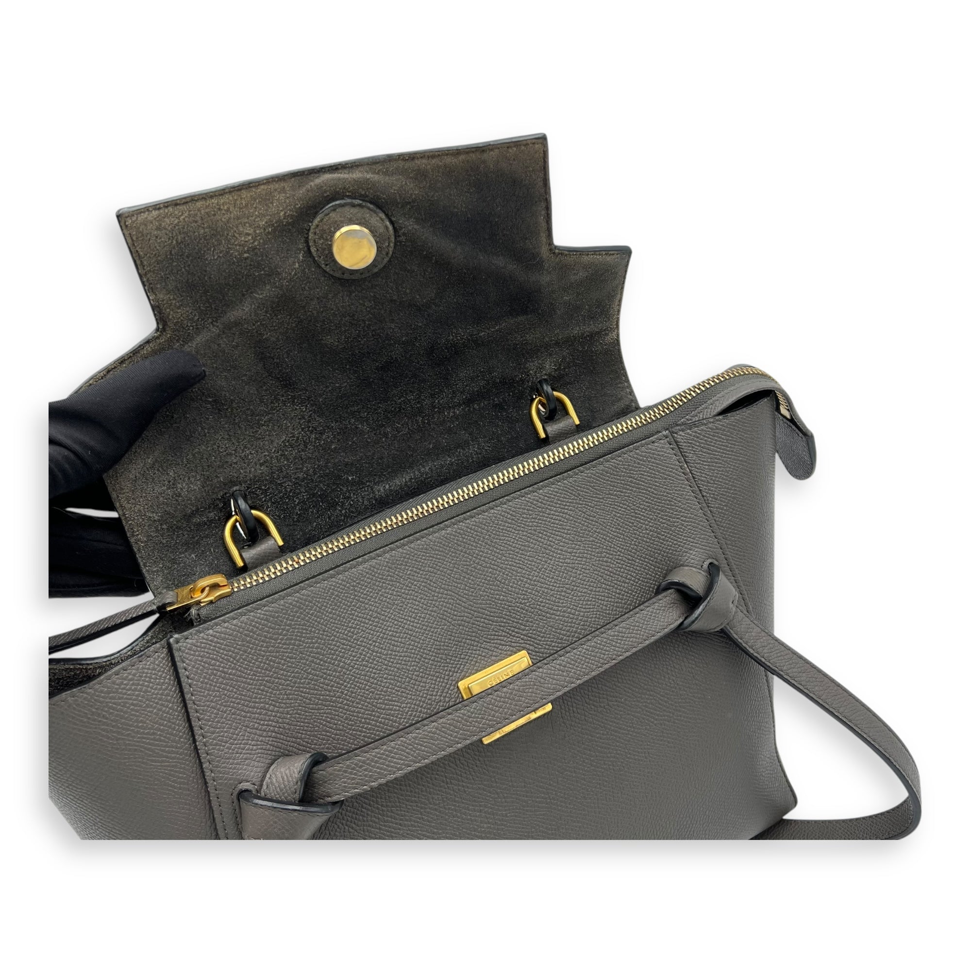 Belt Bag Top Handle Bag Micro Grey in Calfskin, Gold hardware - Image 10