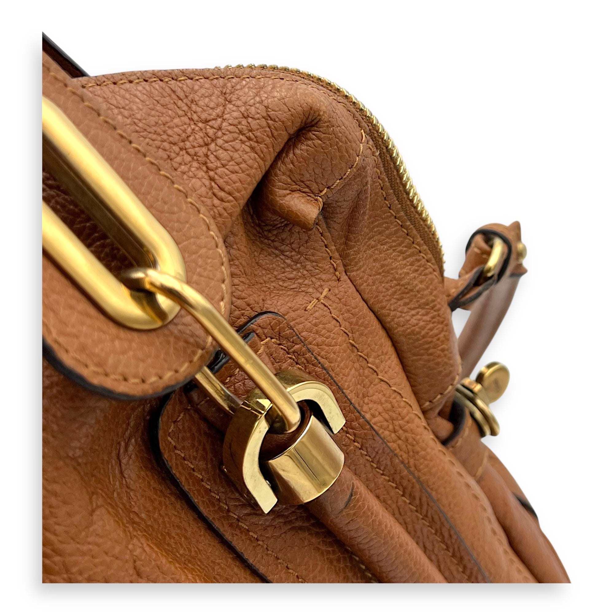Paraty Large Brown Top Handle Bag in Calfskin, Gold hardware - Image 10
