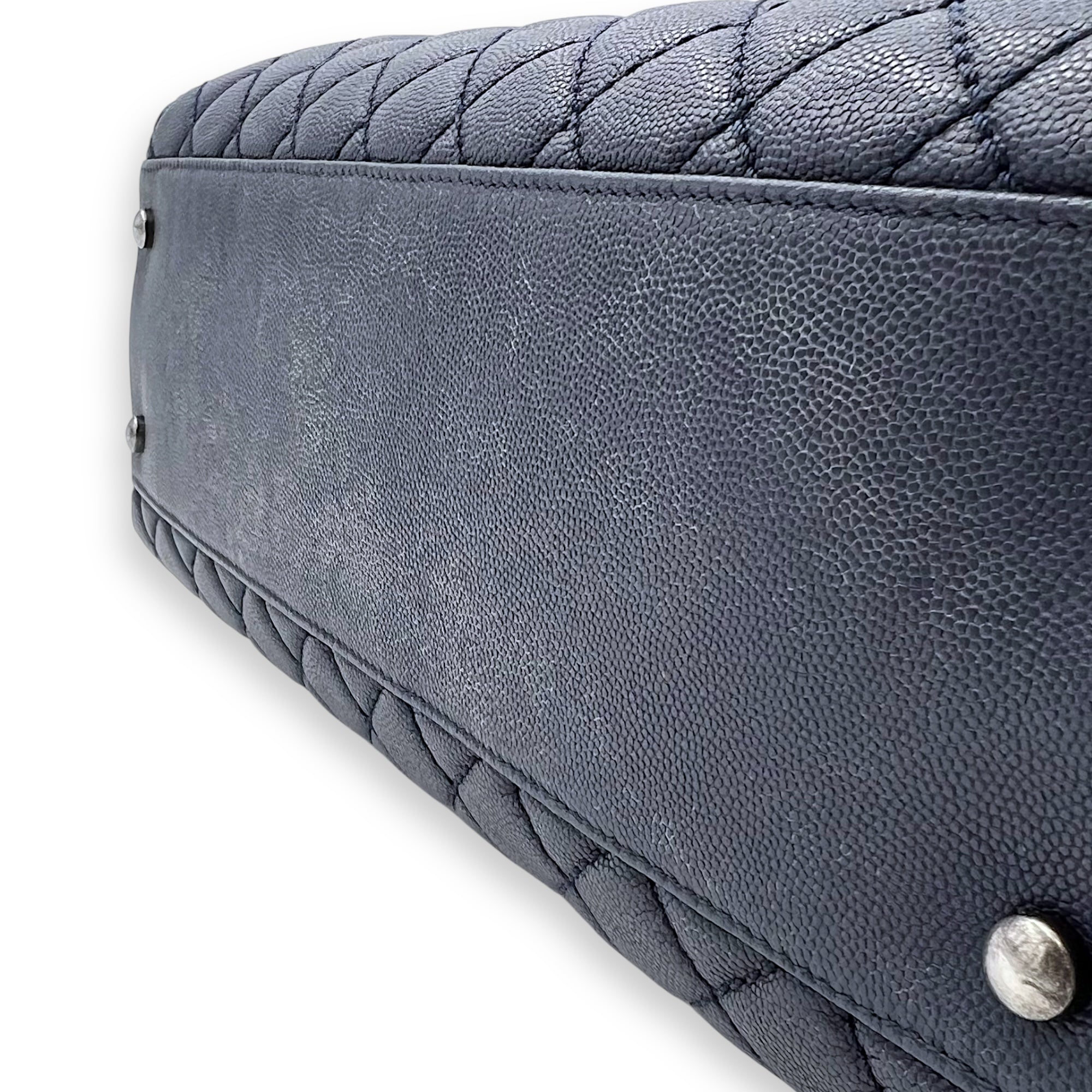 Coco Handle Quilted Top Handle Bag Blue in Caviar Leather, Silver hardware - Image 10