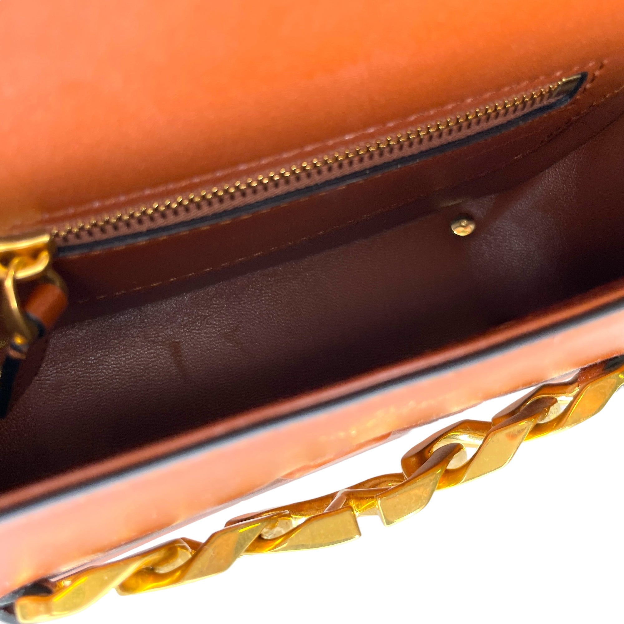 VLogo Chain Small Brown Shoulder Bag in Calfskin, Gold hardware - Image 12