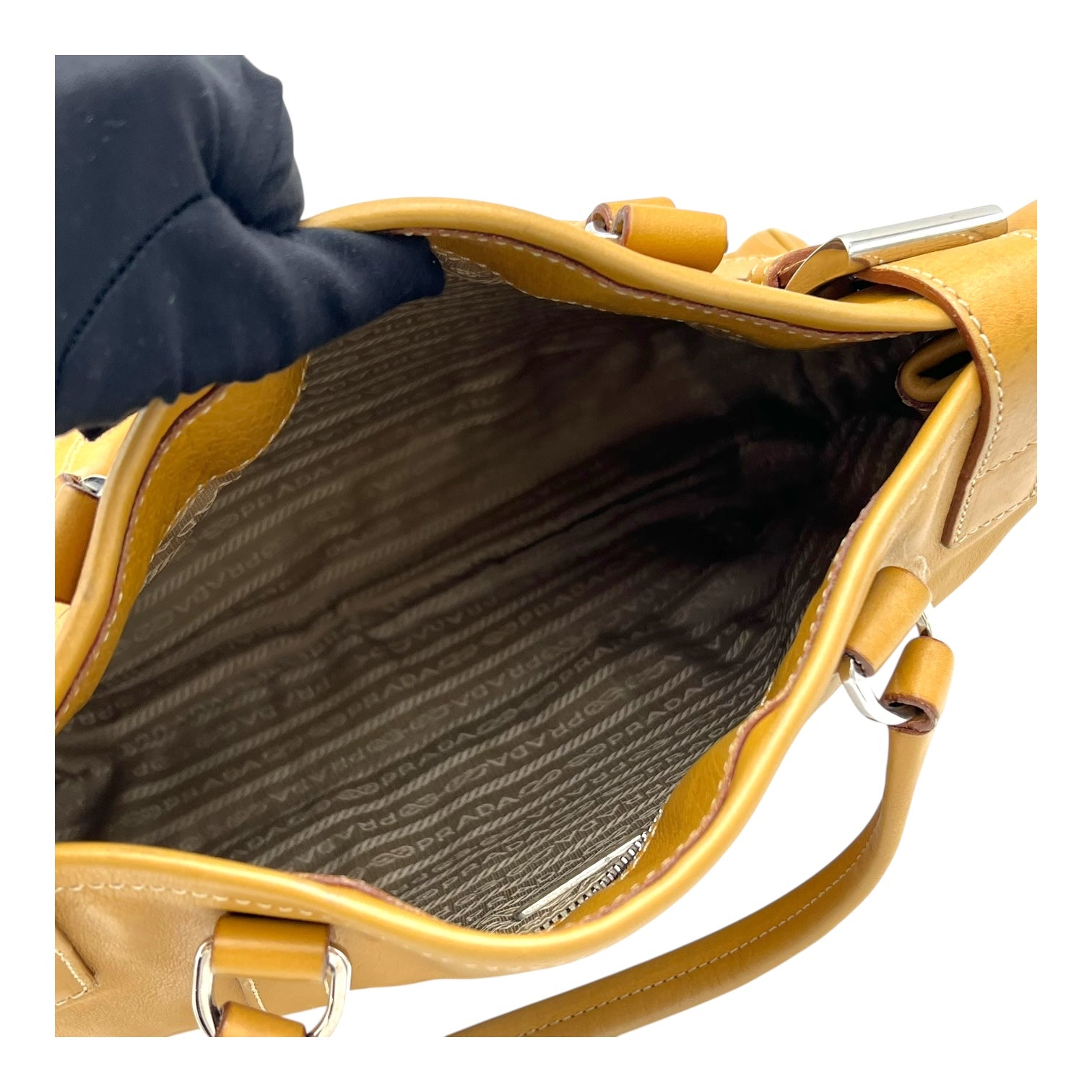 Buckle Yellow Shoulder Bag in Calfskin, Silver hardware - Image 11