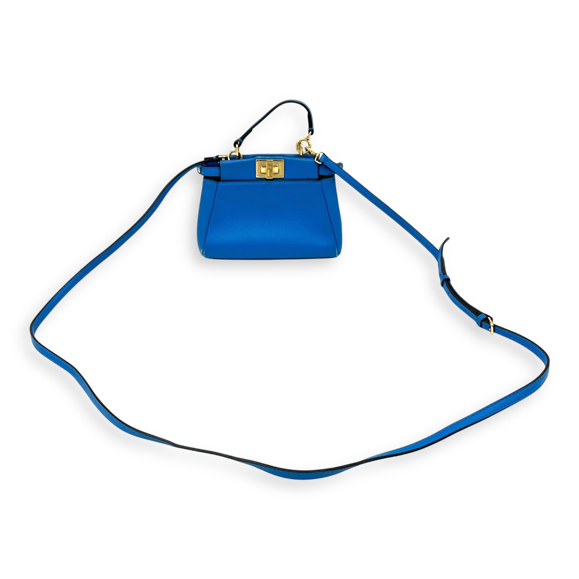 Peekaboo Top Handle Bag Micro Blue in Calfskin , Gold Hardware - Image 13