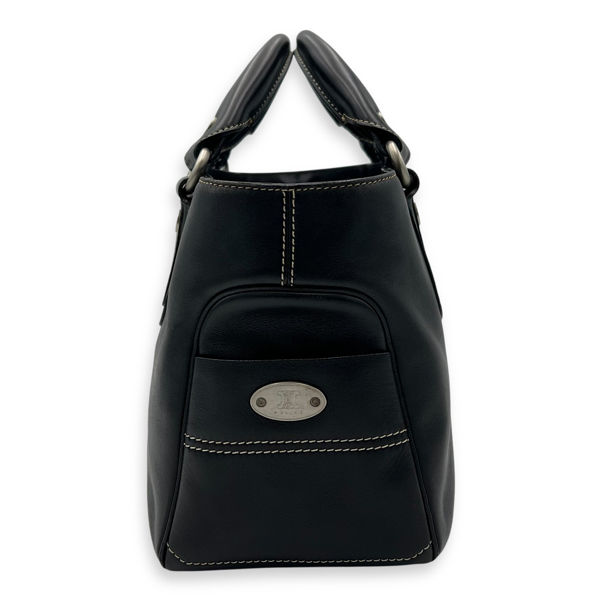 Boogie Black Top Handle Bag in Calfskin, Silver hardware - Image 5