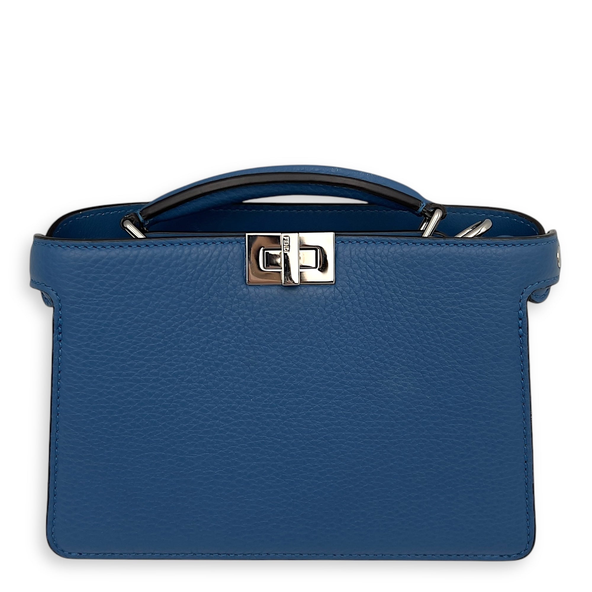 ISeeU Petite Blue Top Handle Bag in Calfskin, Silver hardware