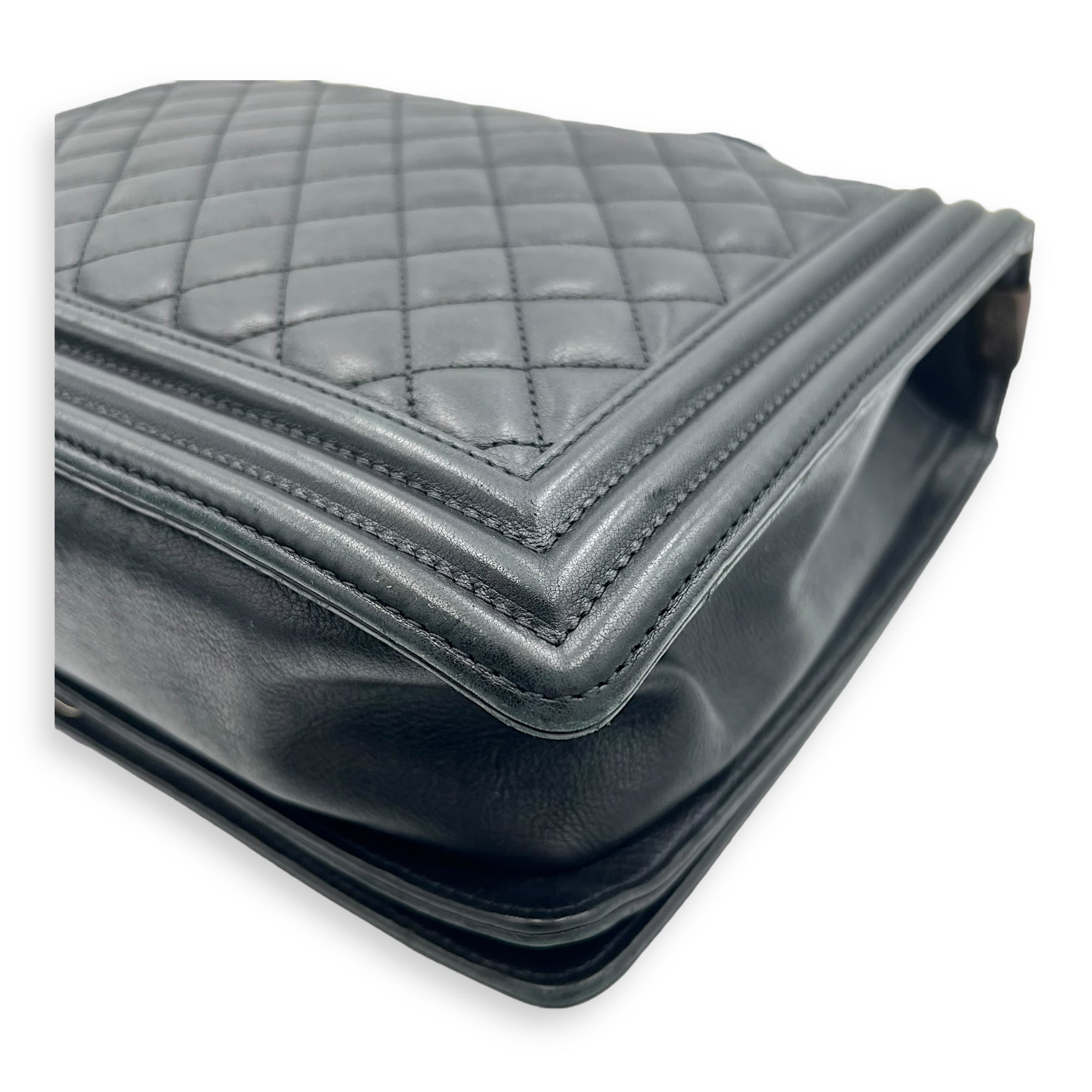 Boy Shoulder Bag Large Black in Calfskin, Ruthenium hardware - Image 14