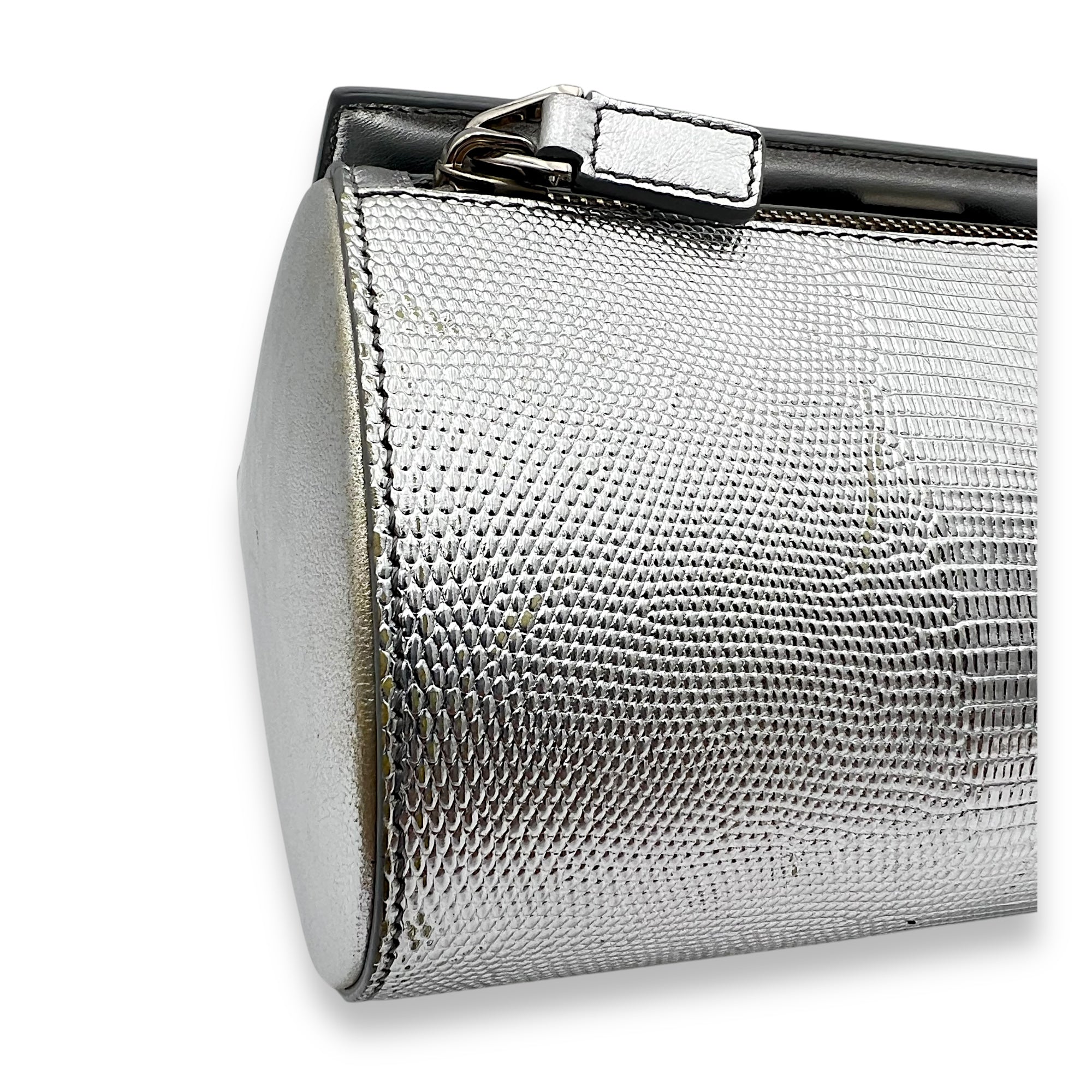Pandora Box Medium Silver Crossbody Bag in Lizard Embossed Calfskin, Silver hardware - Image 8