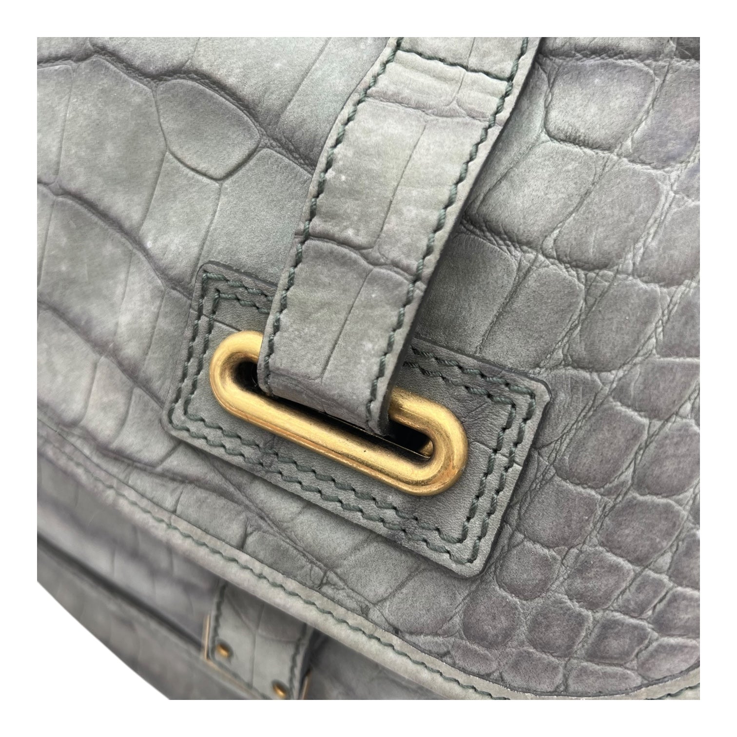 Besace Shoulder Bag Grey in Crocodile Embossed Calfskin, Gold hardware - Image 9