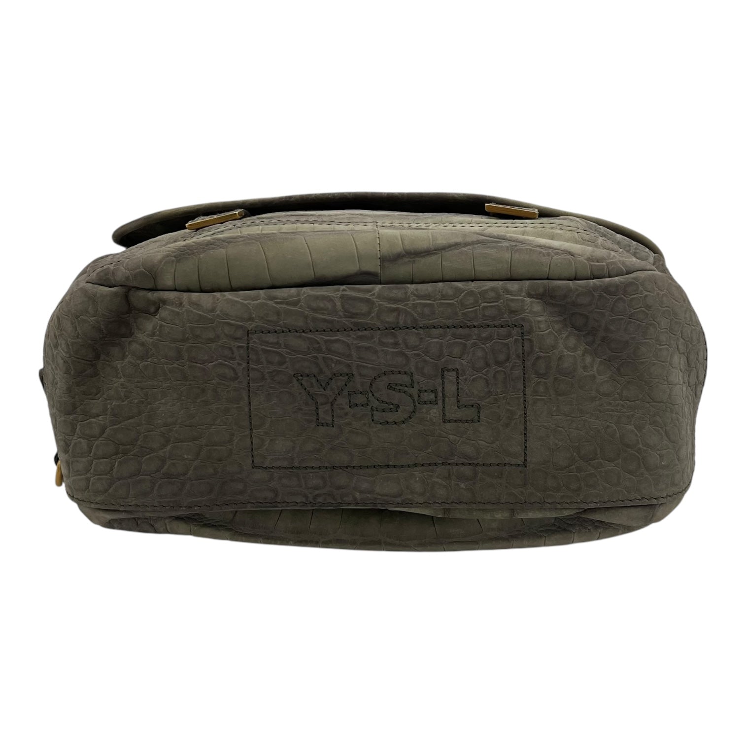 Besace Shoulder Bag Grey in Crocodile Embossed Calfskin, Gold hardware - Image 6