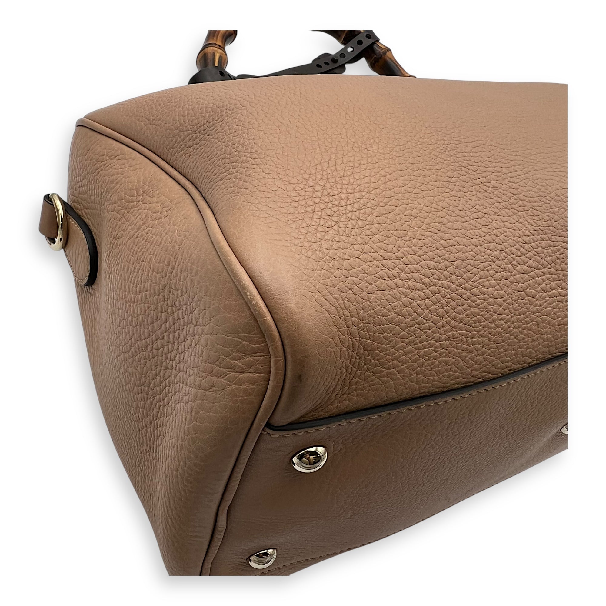 Bamboo Medium Beige Top Handle Bag in Calfskin, Gold hardware - Image 11
