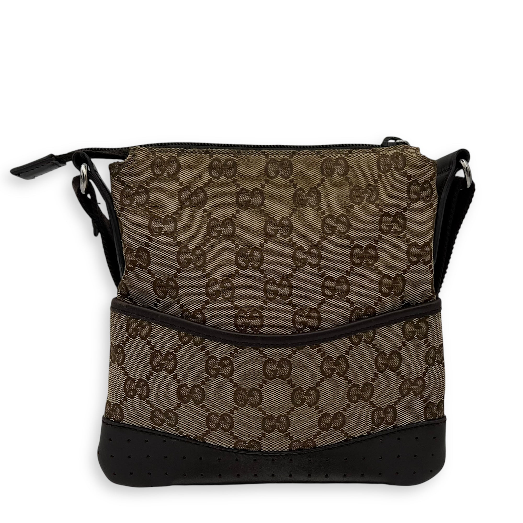 GG Crossbody Bag Brown in Canvas, Silver hardware