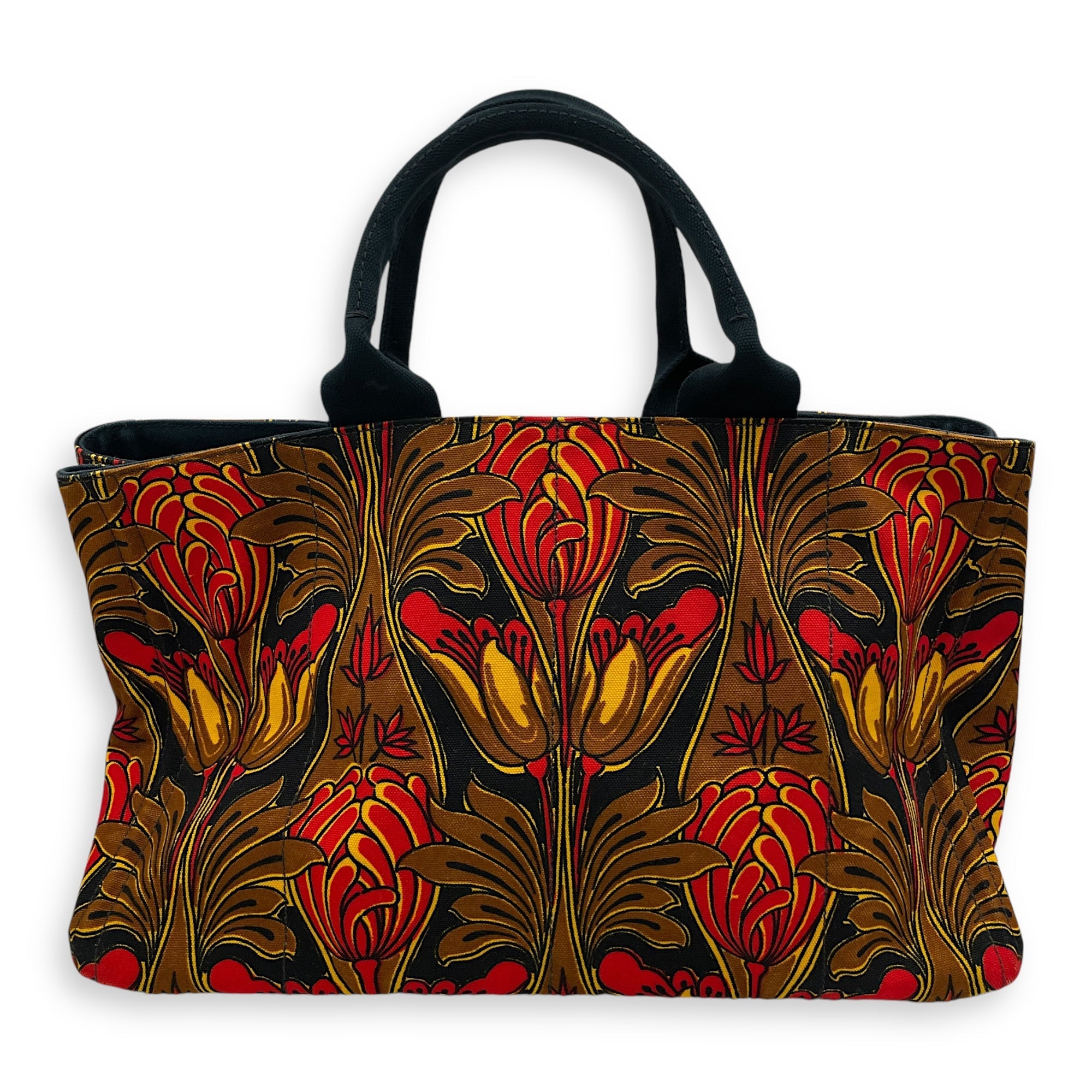 Canapa Top Handle 40x24x25 Black, orange, yellow, brown Top Handle Bag in Cotton Canvas, Gold hardware - Image 3