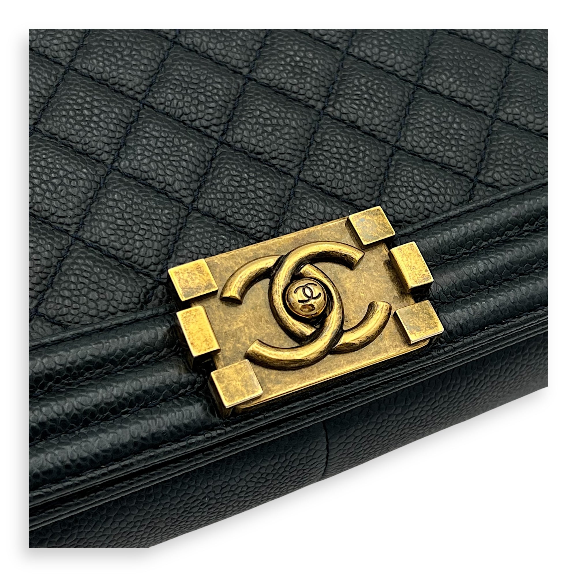 Boy Shoulder Bag Medium Blue in Caviar Leather, Gold hardware - Image 10